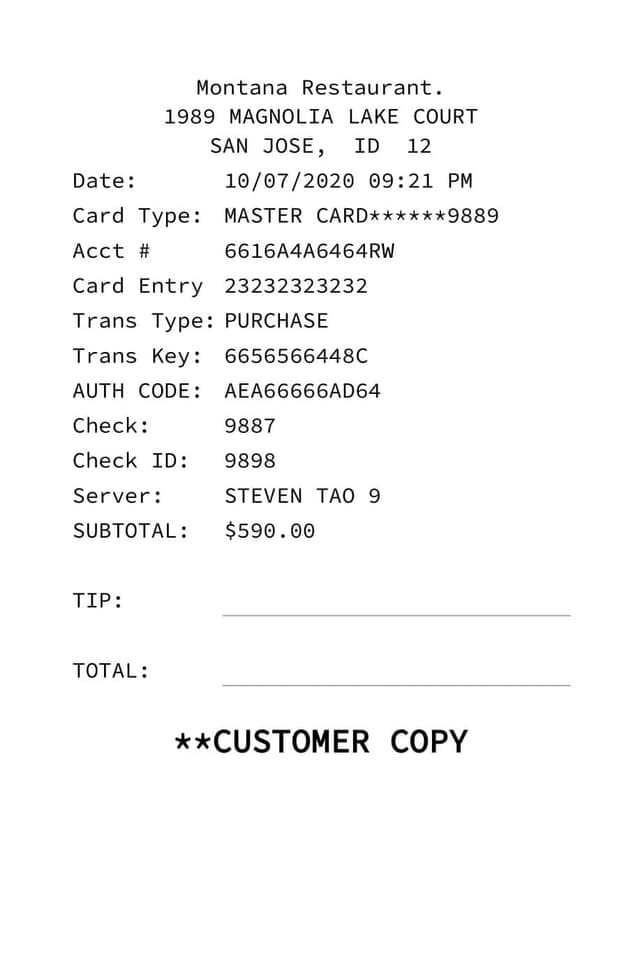 Restaurant Receipt 1 template