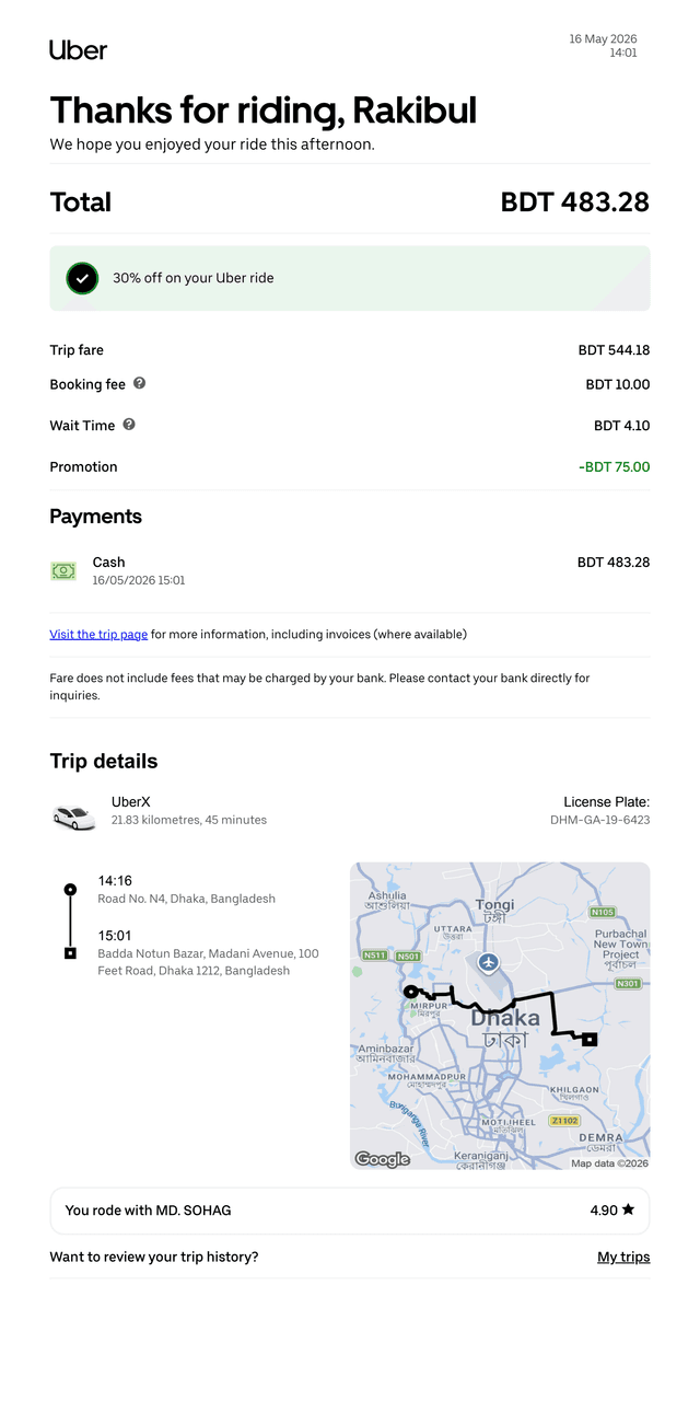 Uber Trip Receipt template