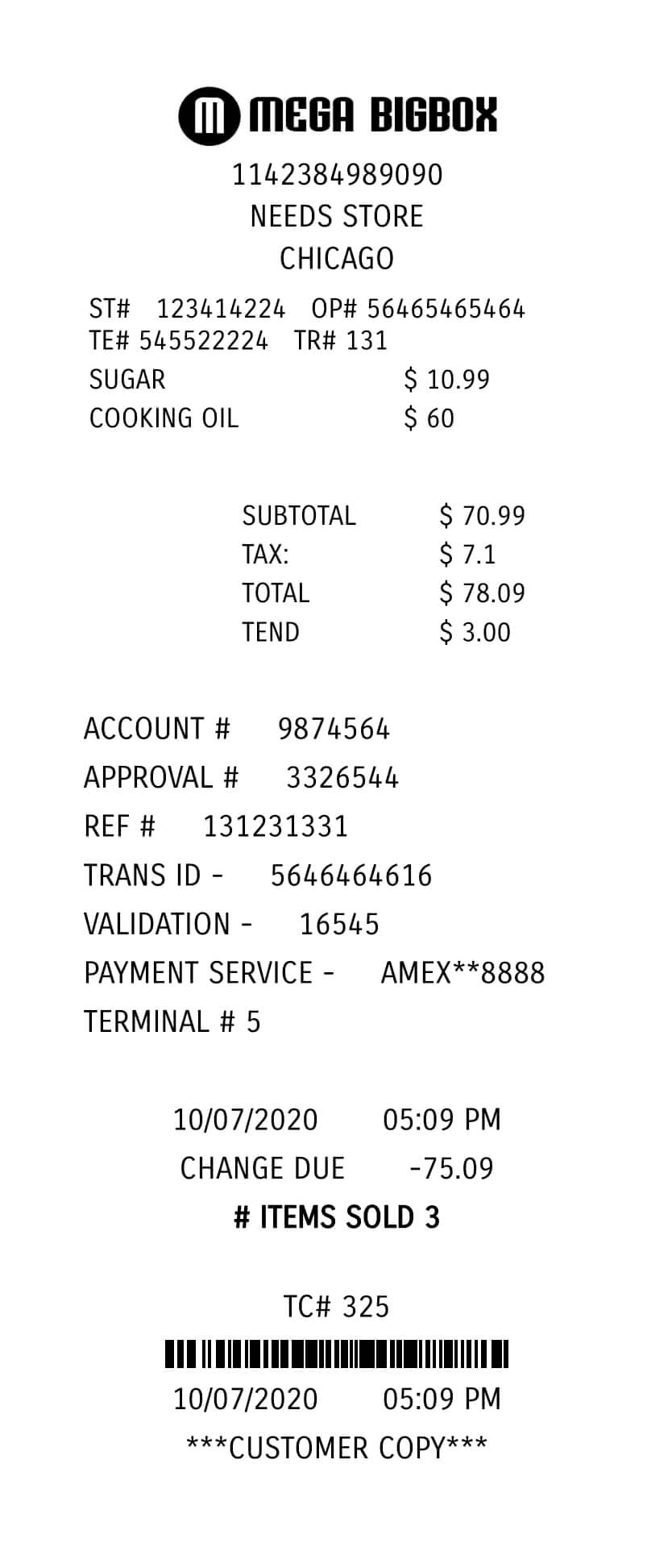 Big-box receipt template