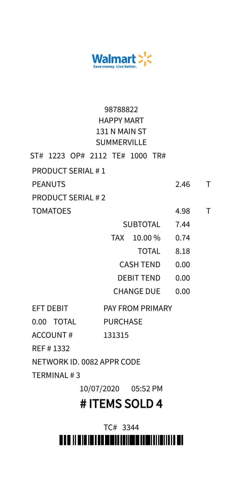 Market receipt template
