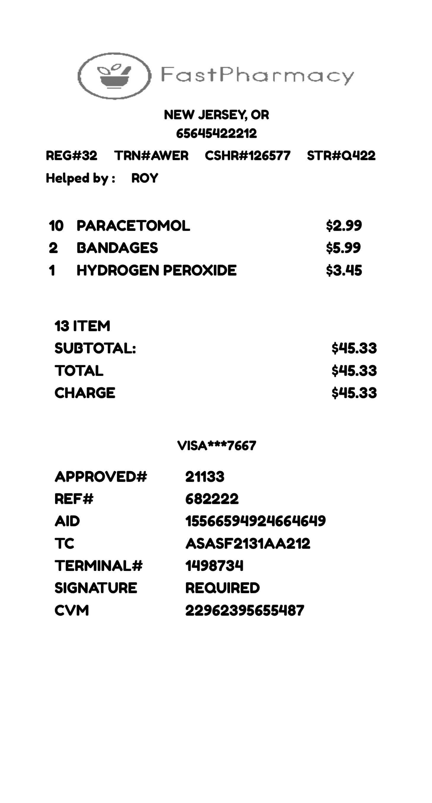 Pharmacy receipt template