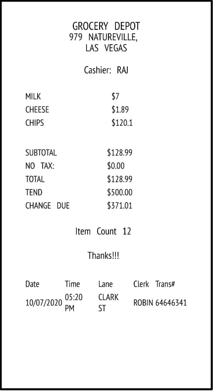Grocery Sample Receipts 2