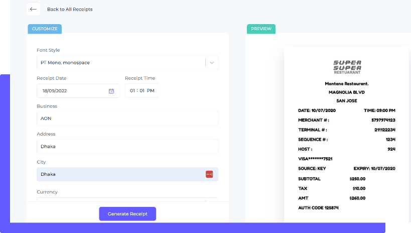 Third step to generate hotel receipt using Receiptmakerly receipt maker