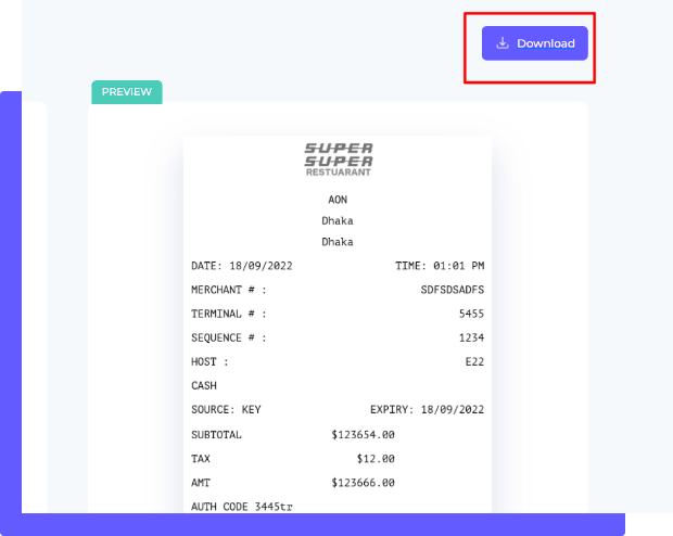 Fourth step to generate hotel receipt using Receiptmakerly receipt maker