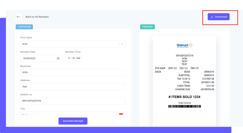 Final step to generate walmart type digital receipt