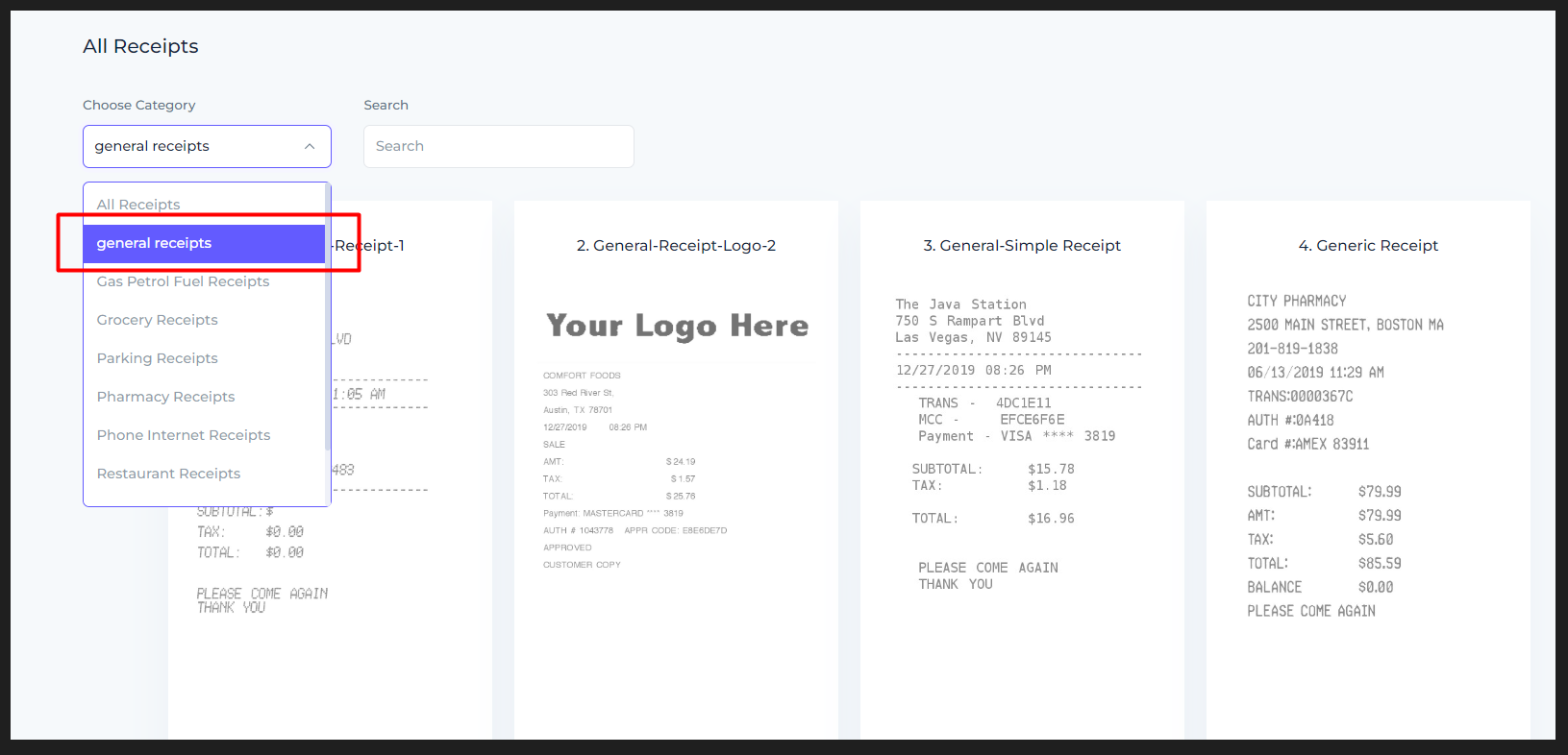 General Receipt Category in Receiptmakerly