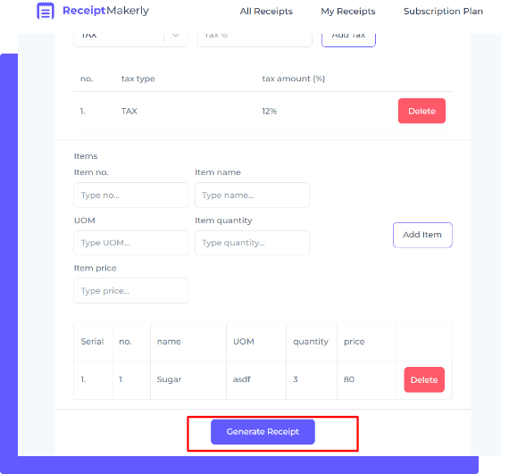 Fourth step to generate walmart style receipt using Receiptmakerly receipt maker