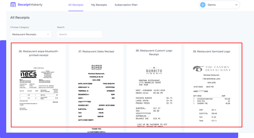 Second step to generate hotel receipt using Receiptmakerly receipt maker