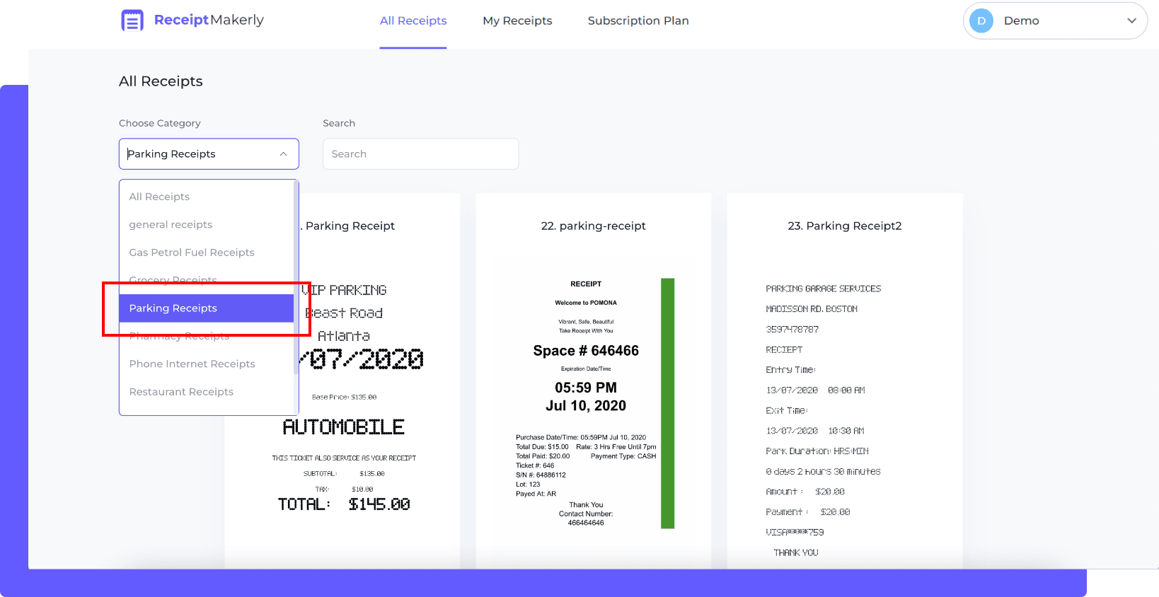 How to generate parking receipt step 1