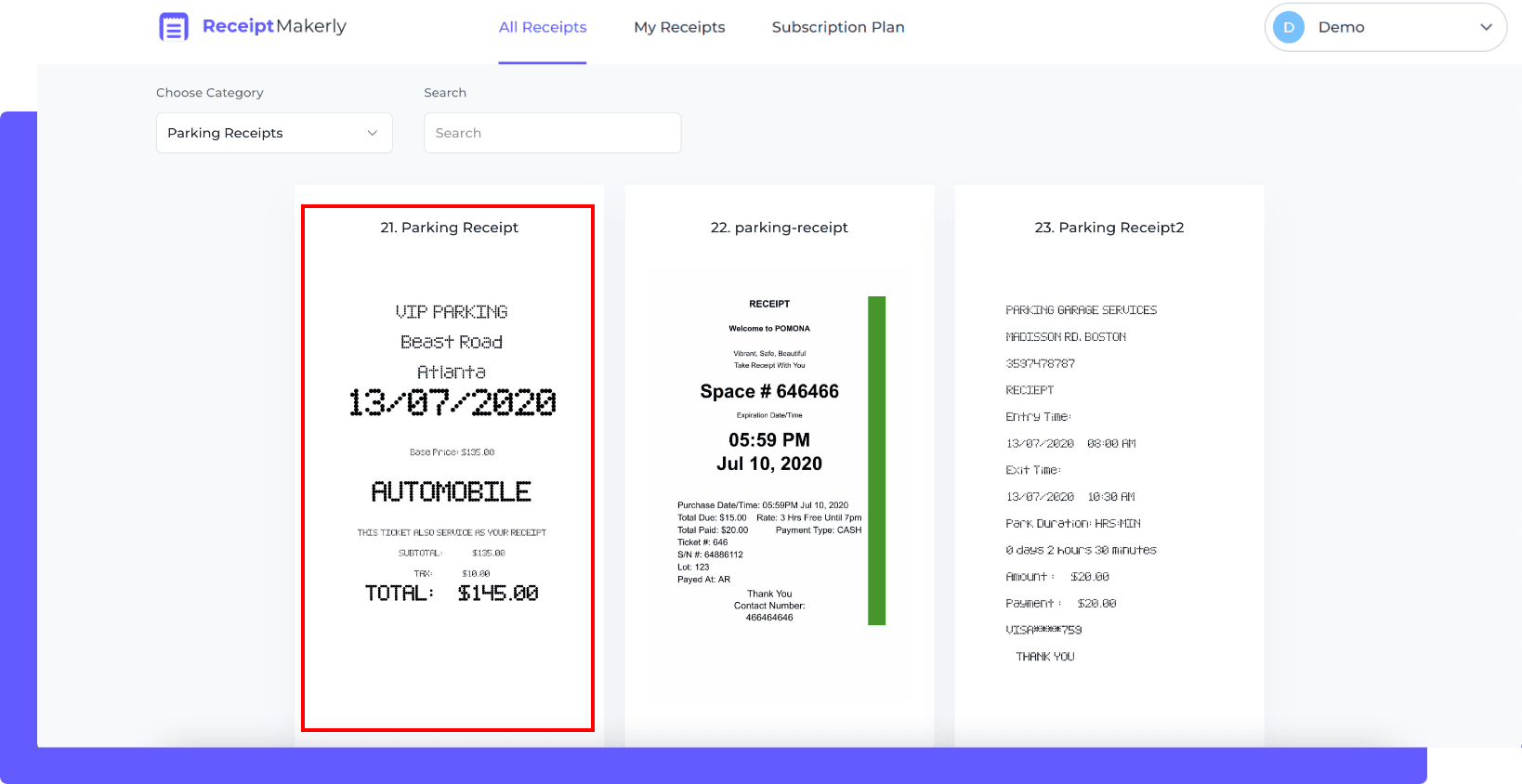 How to generate parking receipt step 2