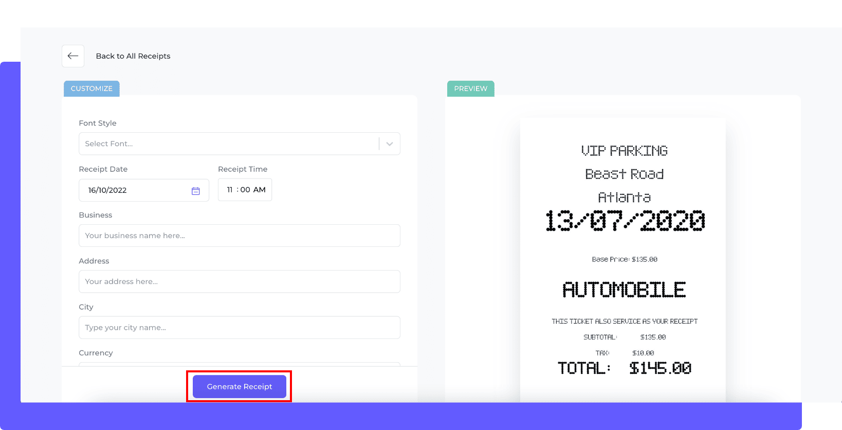 How to generate parking receipt step 3