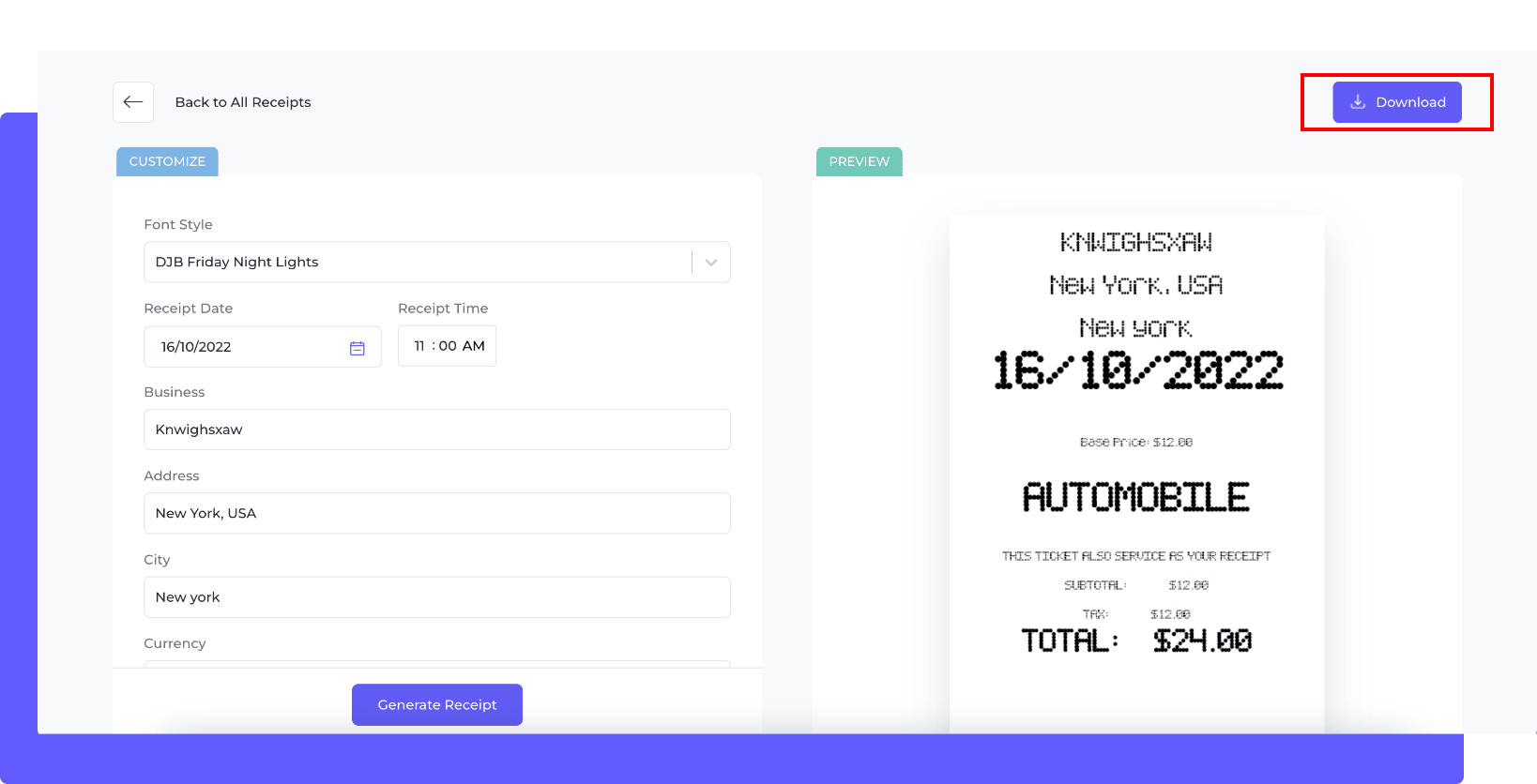 How to generate parking receipt step 4