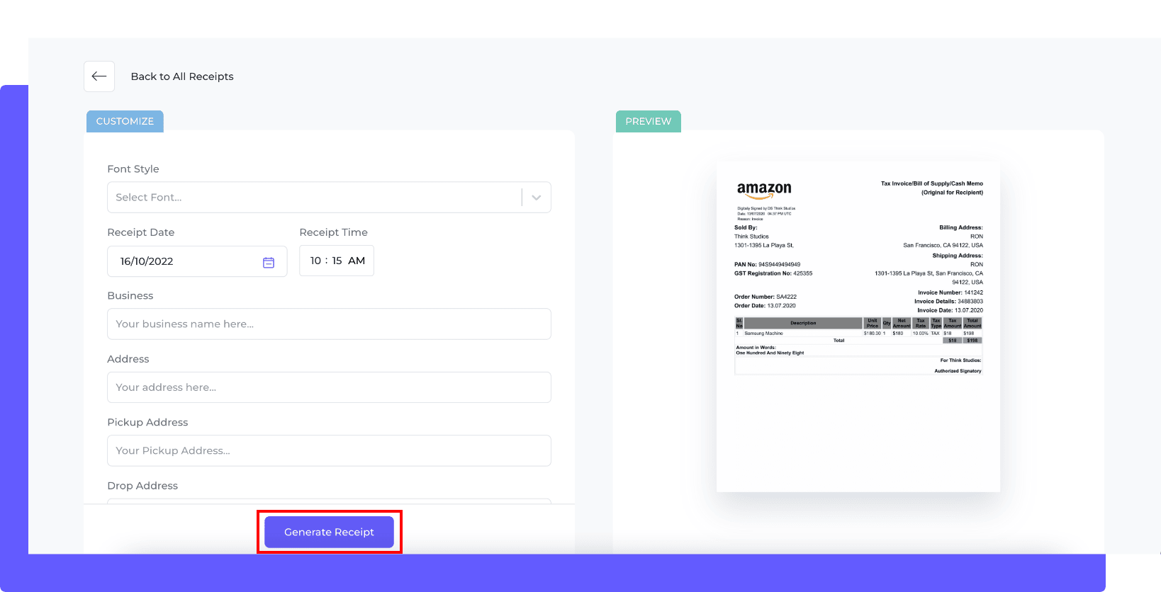 How to generate phone and internet receipt step 3