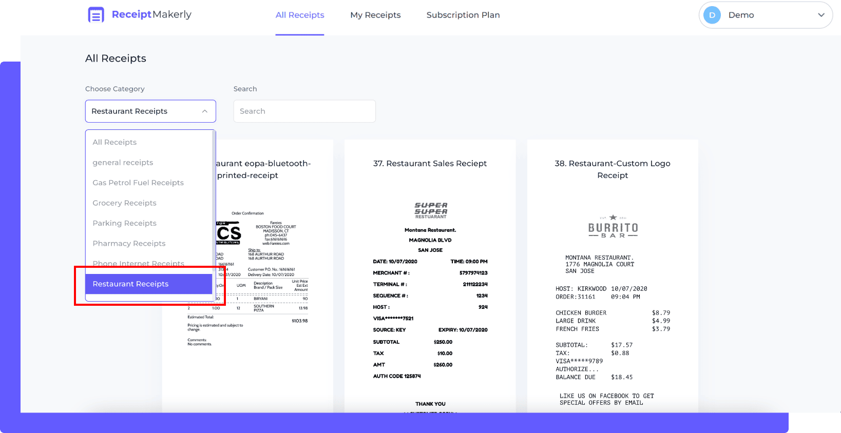 Step one To Generate Restaurant Receipt using Receiptmakerly app