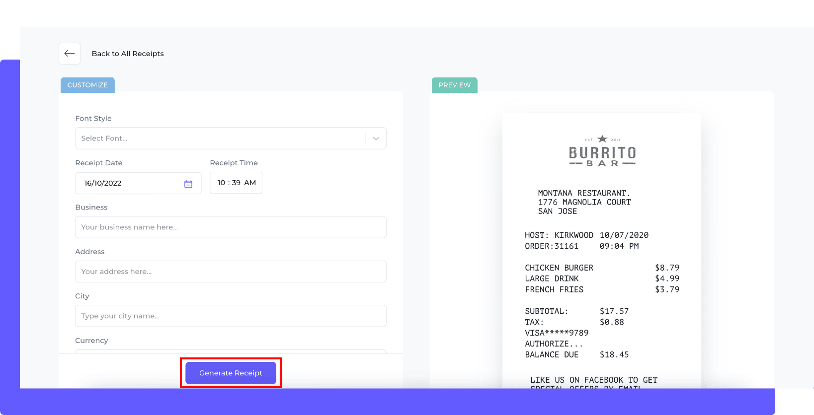 How To Generate Restaurant Expense Receipt Step 3