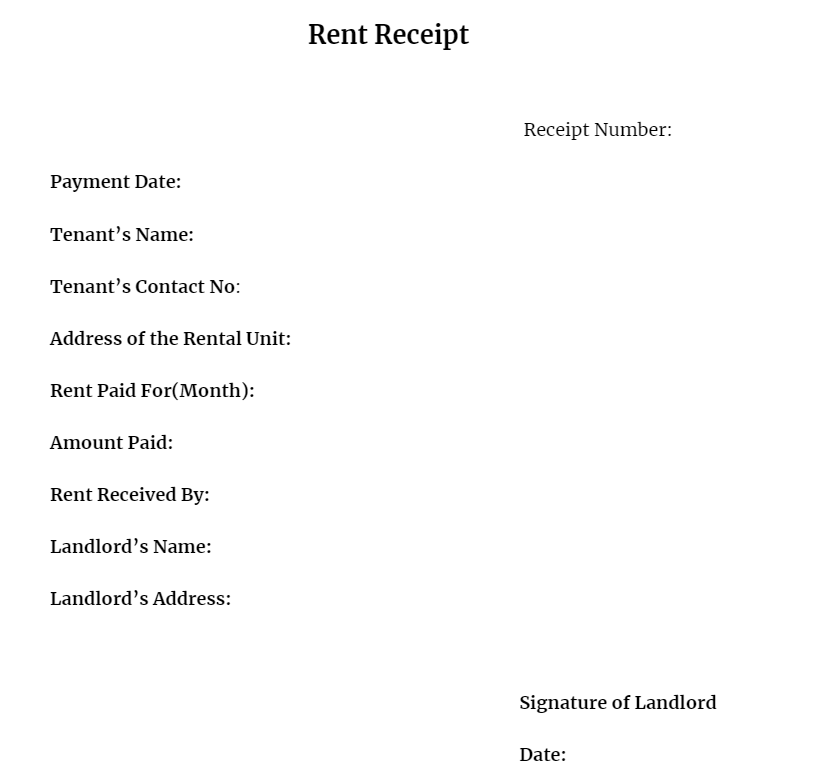 Sample rent receipt