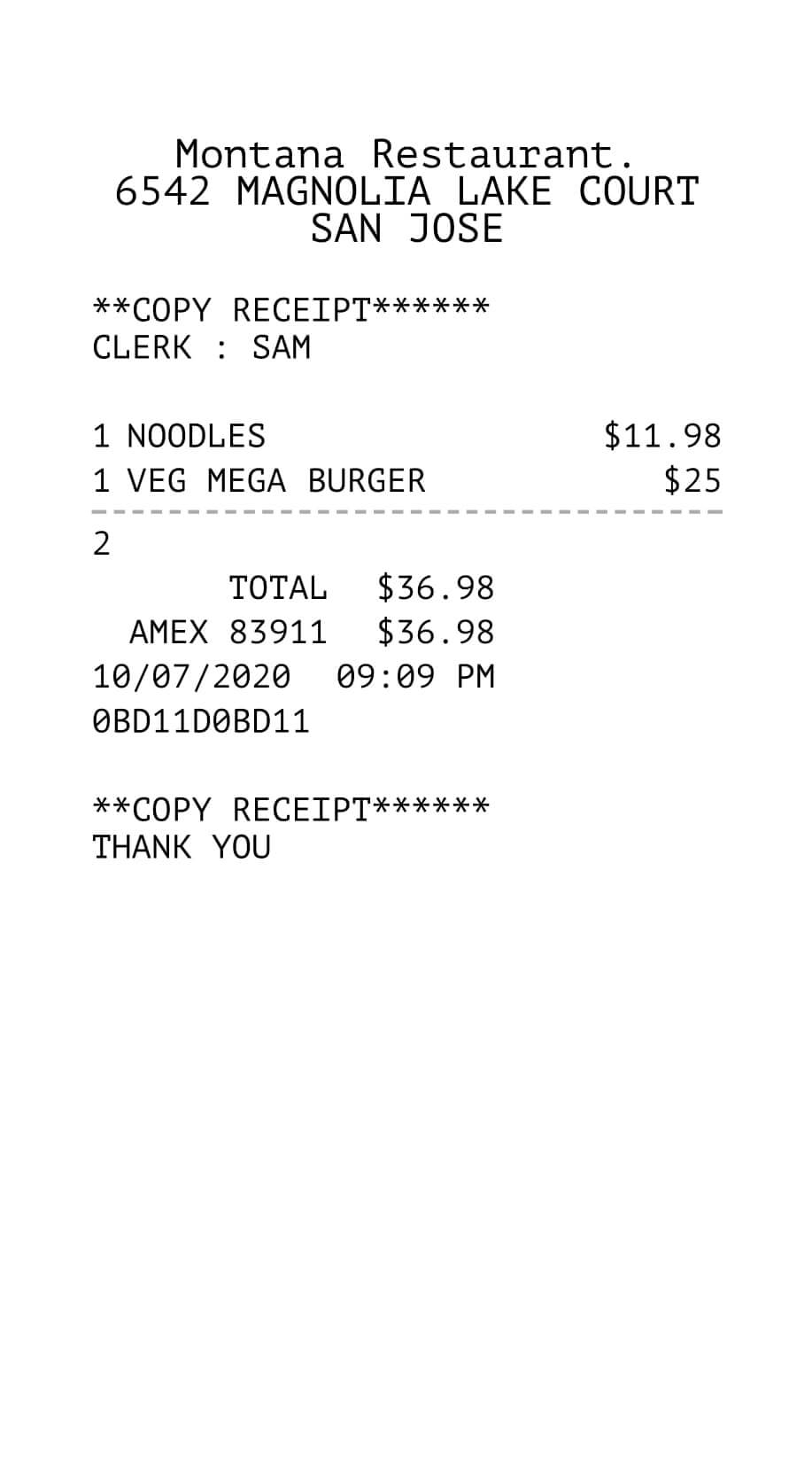 Restaurant Itemized Receipt Template