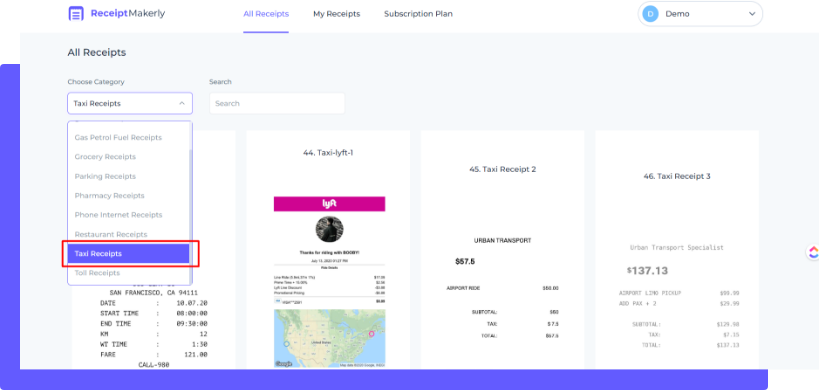 First step to generate lyft style receipt with Receiptmakerly