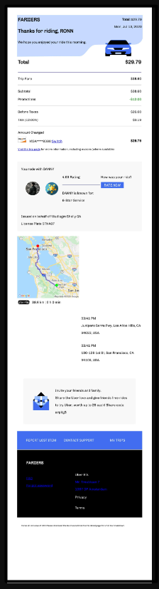 Uber type receipt sample