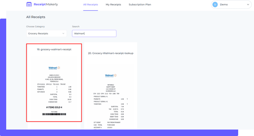 Second step to generate walmart style receipt as a digital receipt